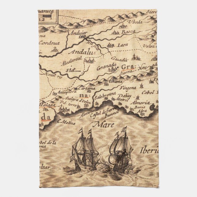 Antique Old Map Inspired (3) Kitchen Towel (Vertical)