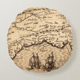 Antique Old Map Inspired (3) Round Pillow