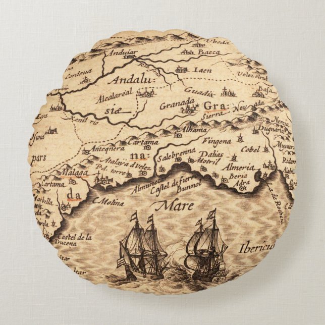 Antique Old Map Inspired (3) Round Pillow (Front)
