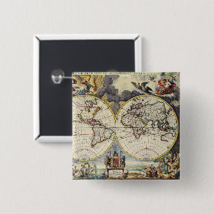 Antique Old Map Inspired (4) 2 Inch Square Button
