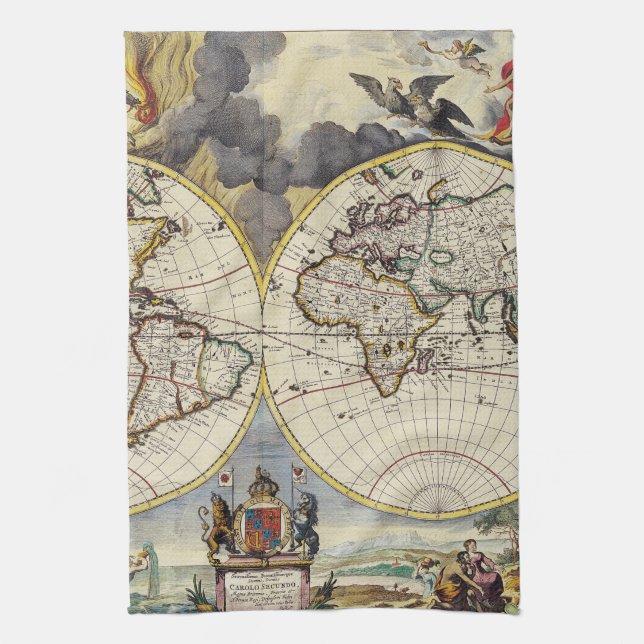 Antique Old Map Inspired (4) Kitchen Towel (Vertical)