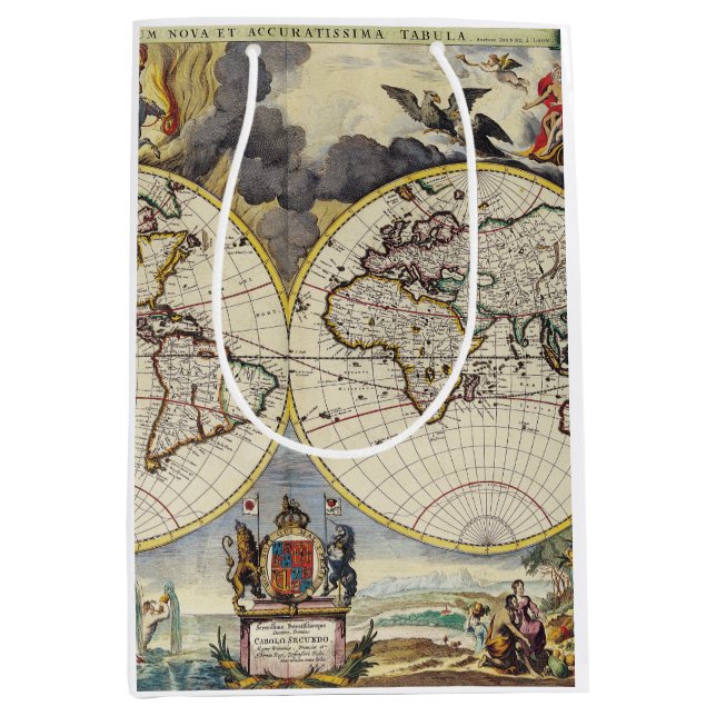 Antique Old Map Inspired (4) Medium Gift Bag (Front)