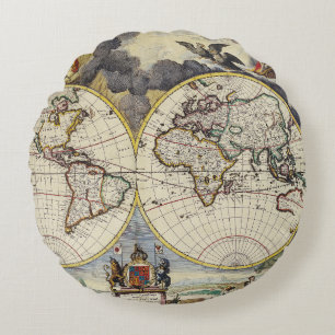 Antique Old Map Inspired (4) Round Pillow