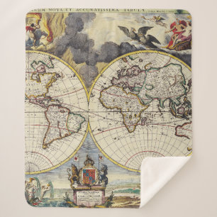 Antique Old Map Inspired (4) Sherpa Blanket