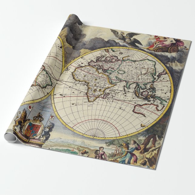 Antique Old Map Inspired (4) Wrapping Paper (Unrolled)