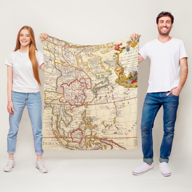 Antique Old Map Inspired (6) Fleece Blanket (In Situ)