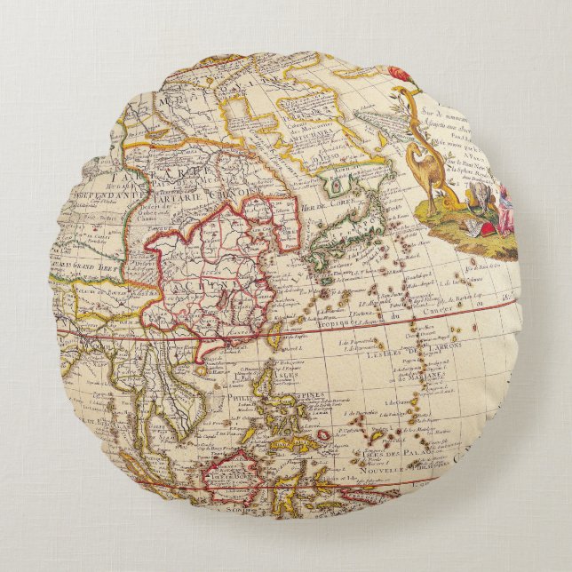 Antique Old Map Inspired (6) Round Pillow (Front)