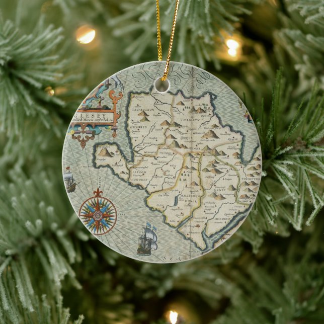 Antique Old Map Inspired (7) Ceramic Ornament (Tree)