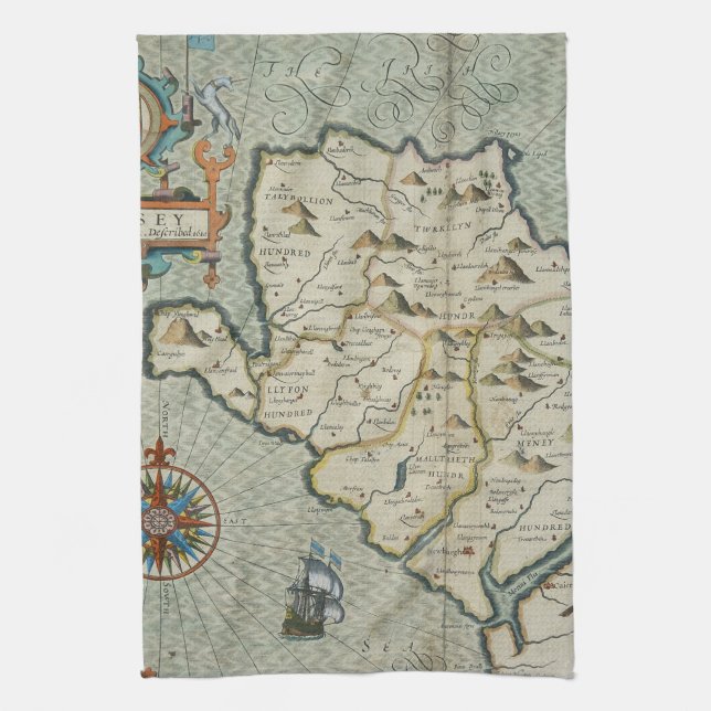Antique Old Map Inspired (7) Kitchen Towel (Vertical)
