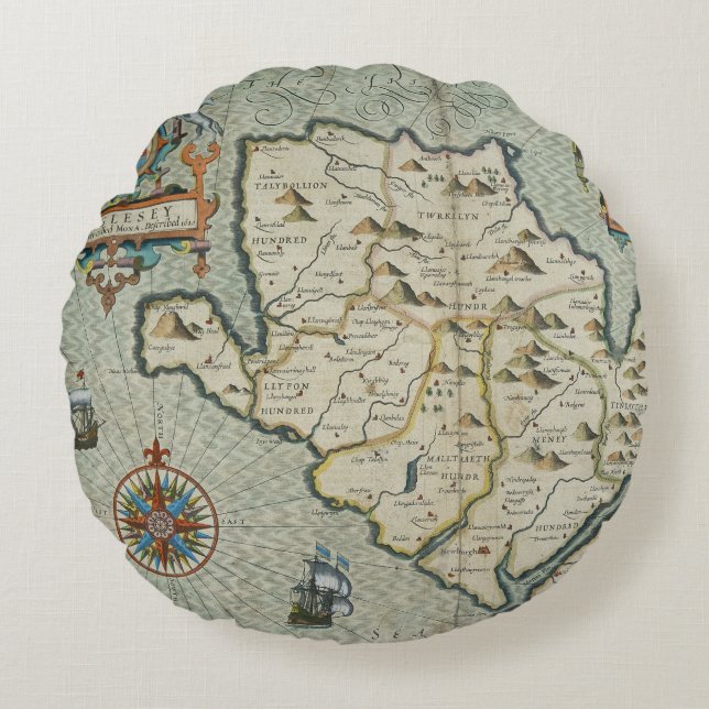 Antique Old Map Inspired (7) Round Pillow (Front)