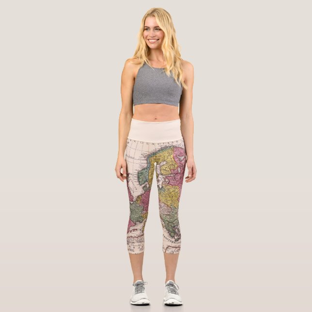 Antique Old Map Inspired (9) Capri Leggings (Front)