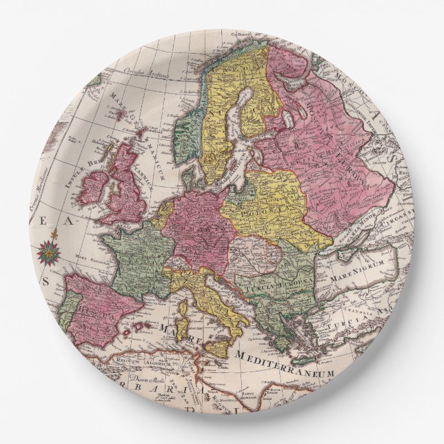 Antique Old Map Inspired (9) Paper Plate (Front)