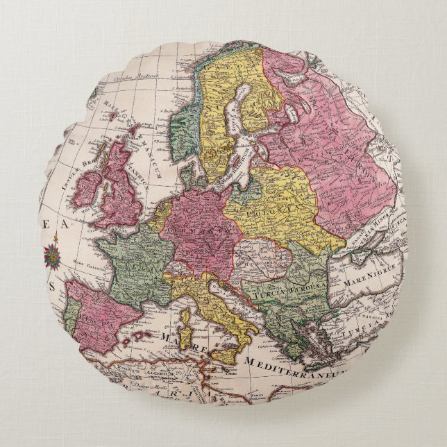 Antique Old Map Inspired (9) Round Pillow (Front)