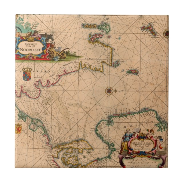 Antique Old Map Inspired Tile (Front)