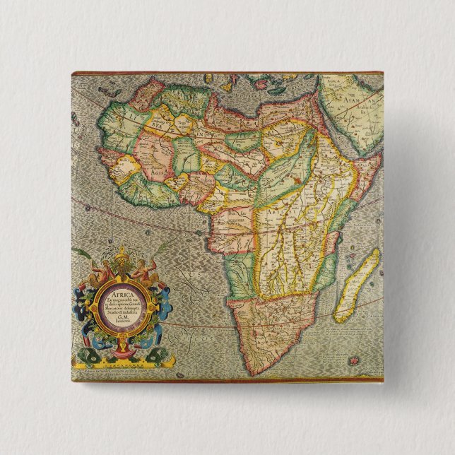 Antique Old World Gerardus Mercator Map of Africa 2 Inch Square Button (Front)