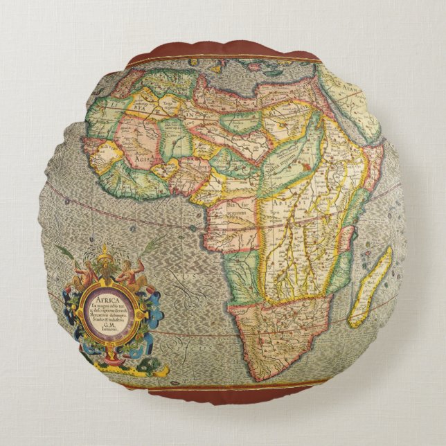 Antique Old World Gerardus Mercator Map of Africa Round Pillow (Front)