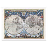 Antique old world map 1664 Restored