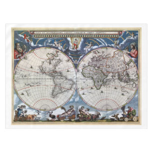 Antique old world map 1664 Restored Tablecloth