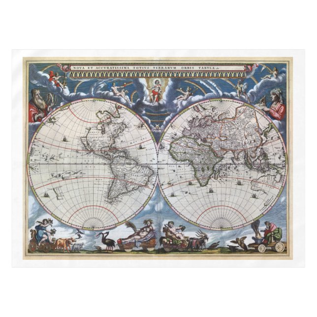 Antique old world map 1664 Restored Tablecloth (Front (Horizontal))