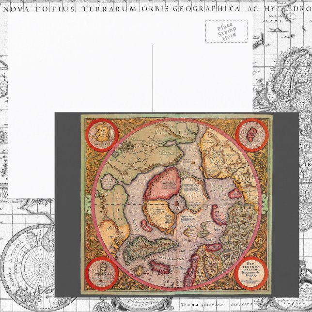 Antique Old World Map, Arctic North Pole, 1595 Postcard (Creator Uploaded)