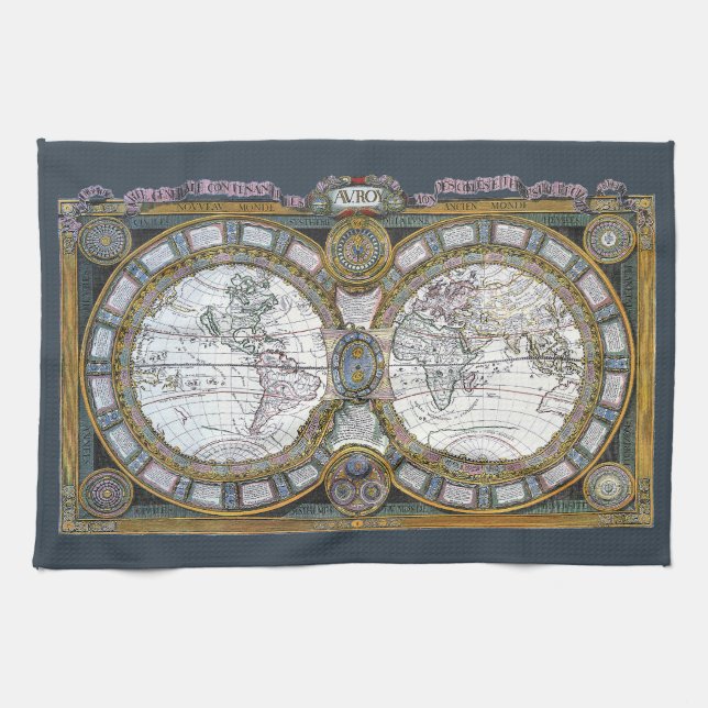 Antique Old World Map by Claude Auguste Berey Kitchen Towel (Horizontal)