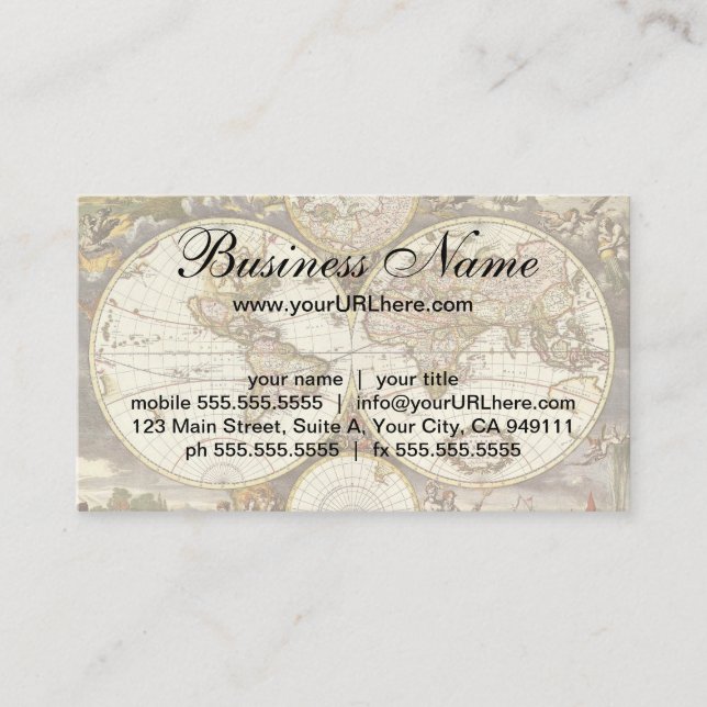 Antique Old World Map by Frederick de Wit, c. 1680 Business Card (Front)