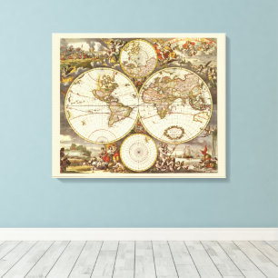 Antique Old World Map by Frederick de Wit, c. 1680 Canvas Print