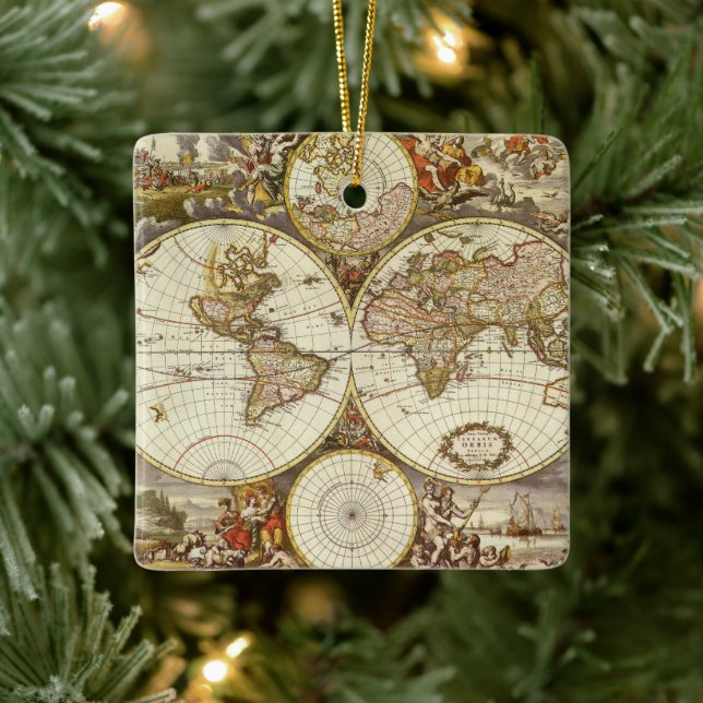 Antique Old World Map by Frederick de Wit, c. 1680 Ceramic Ornament (Tree)