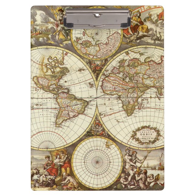 Antique Old World Map by Frederick de Wit, c. 1680 Clipboard (Front)