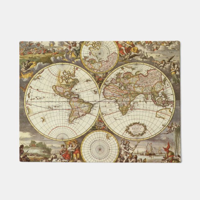 Antique Old World Map by Frederick de Wit, c. 1680 Doormat (Front)