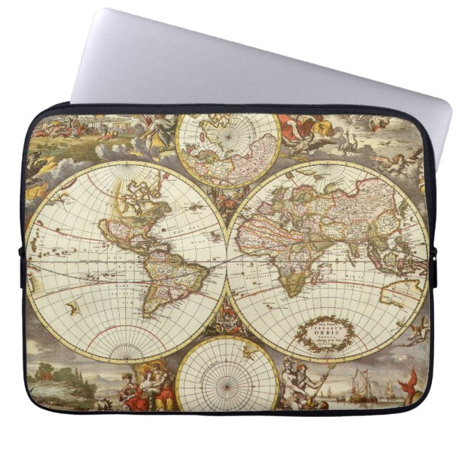 Antique Old World Map by Frederick de Wit, c. 1680 Laptop Sleeve (Front)