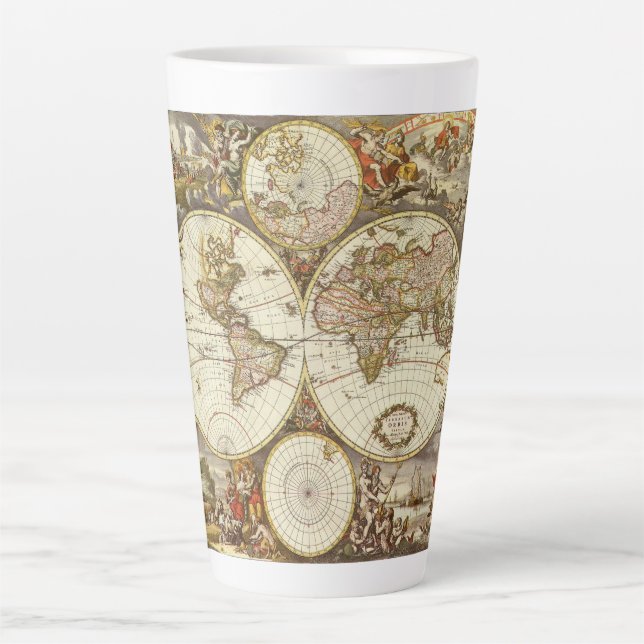 Antique Old World Map by Frederick de Wit, c. 1680 Latte Mug (Front)