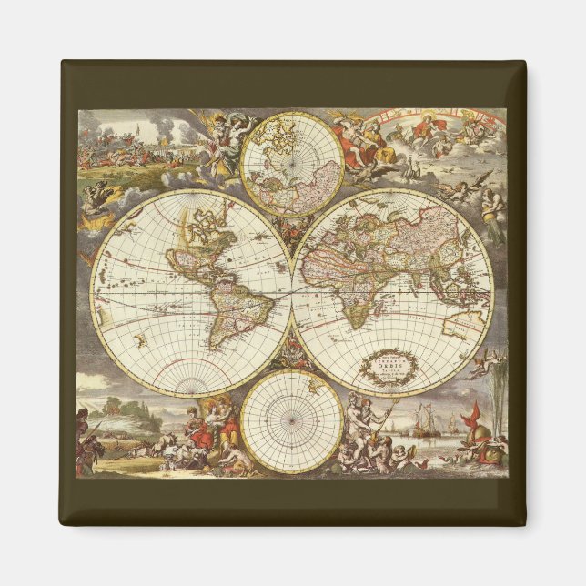 Antique Old World Map by Frederick de Wit, c. 1680 Magnet (Front)