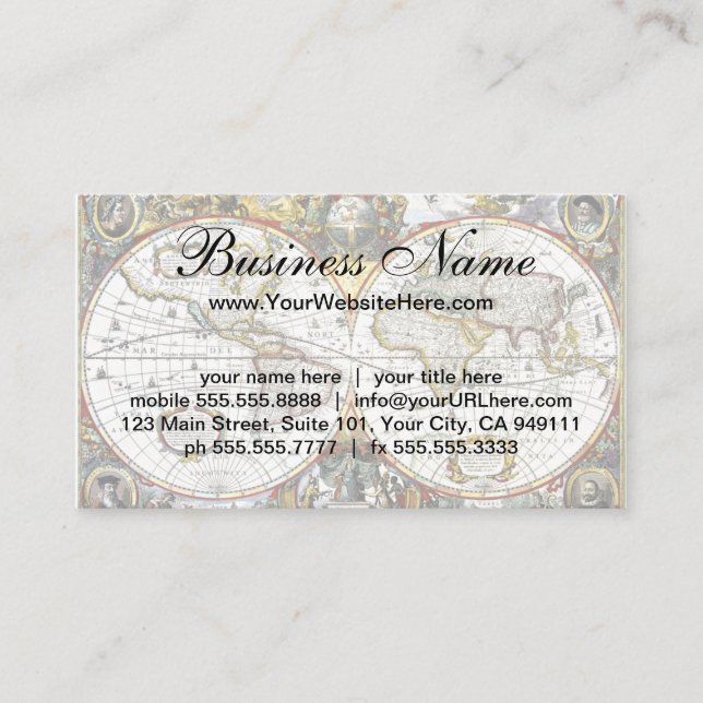 Antique Old World Map by Hendrik Hondius, 1630 Business Card (Front)