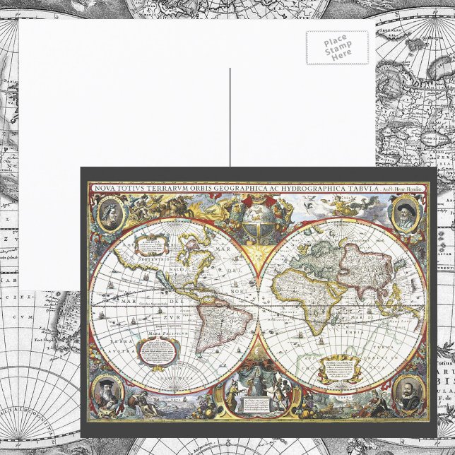 Antique Old World Map by Hendrik Hondius, 1630 Postcard (Creator Uploaded)