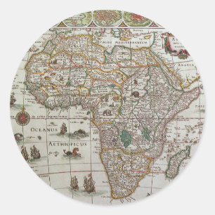 Antique Old World Map of Africa by Blaeu, c.1635 Classic Round Sticker
