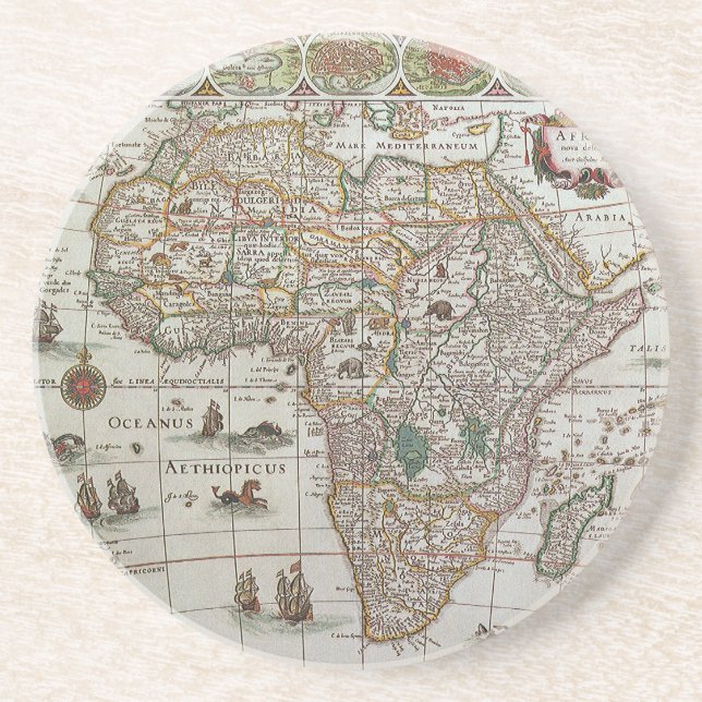 Antique Old World Map of Africa by Blaeu, c.1635 Coaster (Front)