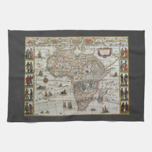 Antique Old World Map of Africa by Blaeu, c.1635 Kitchen Towel