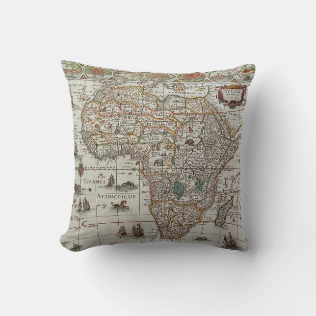 Antique Old World Map of Africa by Blaeu, c.1635 Throw Pillow (Front)