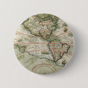 Antique Old World Map of the Americas, 1597 2 Inch Round Button
