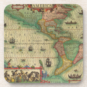 Antique Old World Map of the Americas, 1606 Coaster