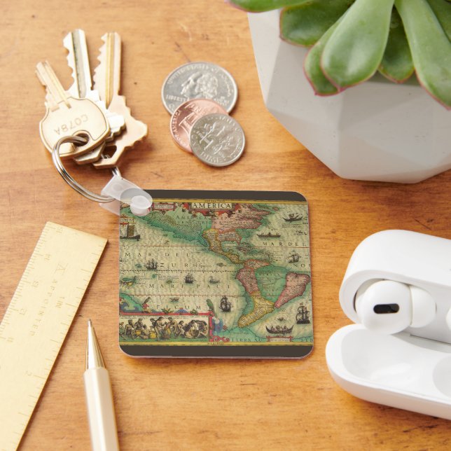 Antique Old World Map of the Americas, 1606 Keychain (Desk)