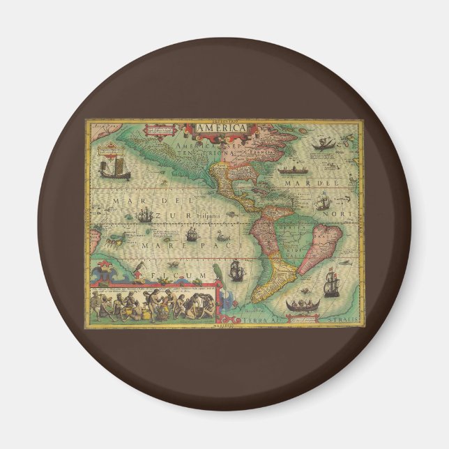 Antique Old World Map of the Americas, 1606 Magnet (Front)