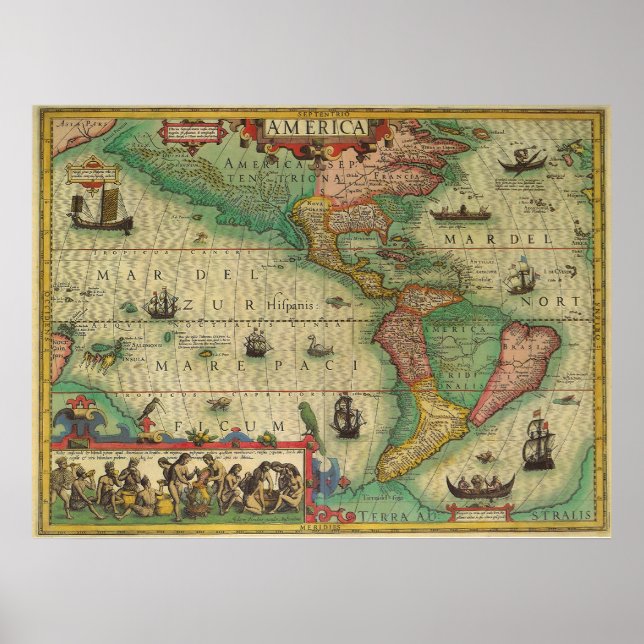 Antique Old World Map of the Americas, 1606 Poster (Front)