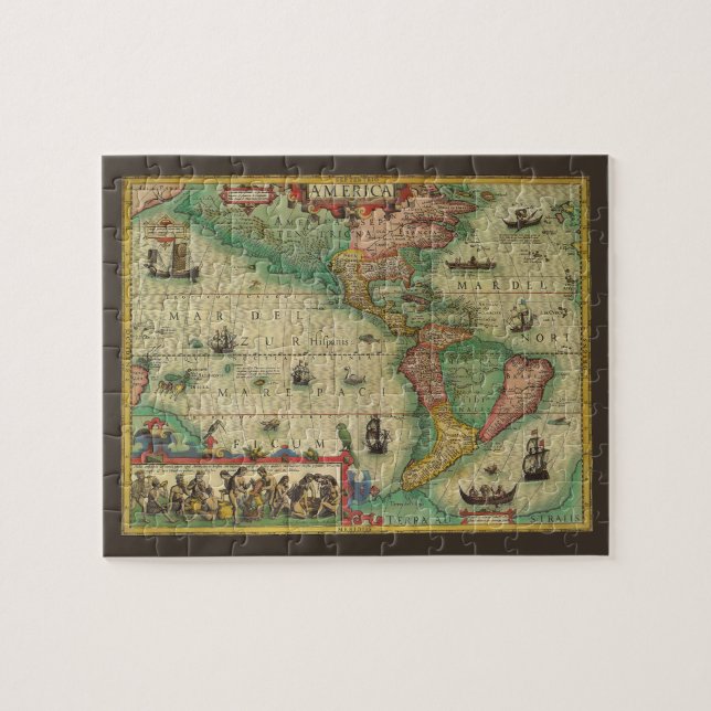 Antique Old World Map of the Americas by Hondius Jigsaw Puzzle (Horizontal)