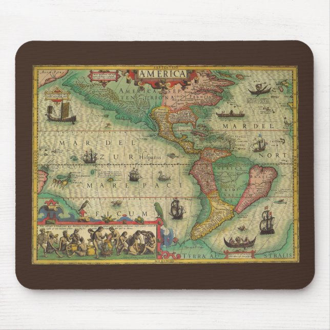 Antique Old World Map of the Americas by Hondius Mouse Pad (Front)