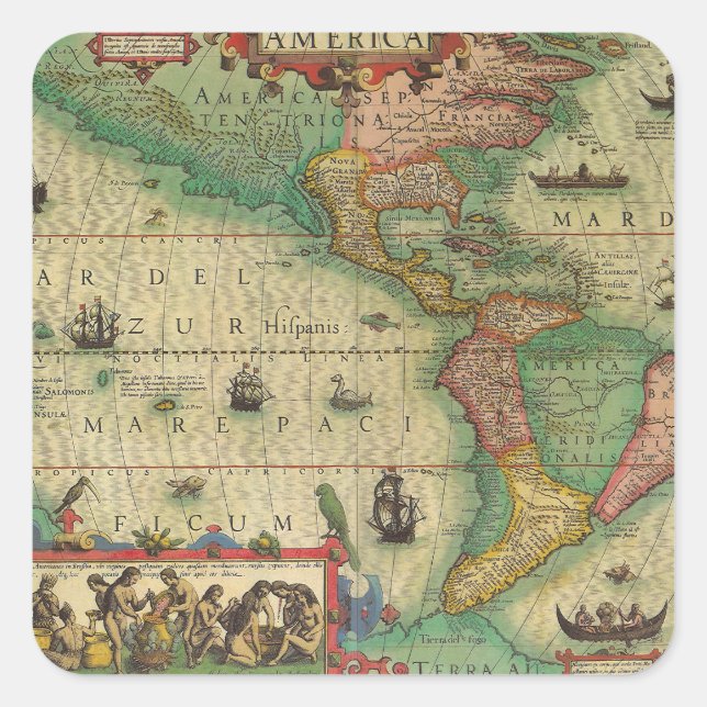 Antique Old World Map of the Americas by Hondius Square Sticker (Front)