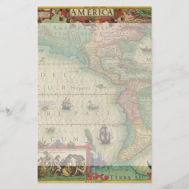 Antique Old World Map of the Americas by Hondius Stationery (Front)