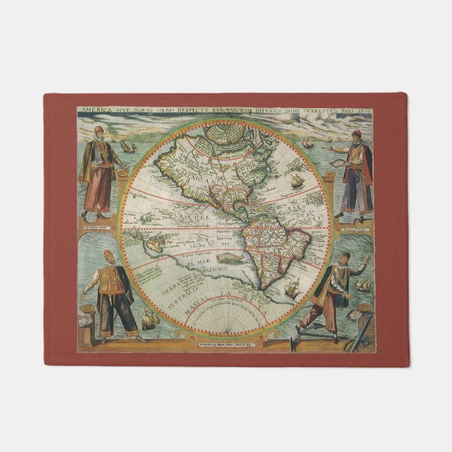 Antique Old World Map the Americas, Theodor de Bry Doormat (Front)