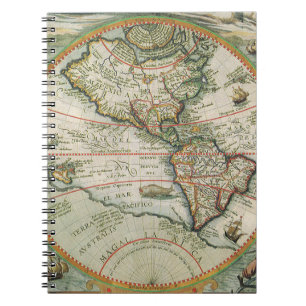 Antique Old World Map the Americas, Theodor de Bry Notebook